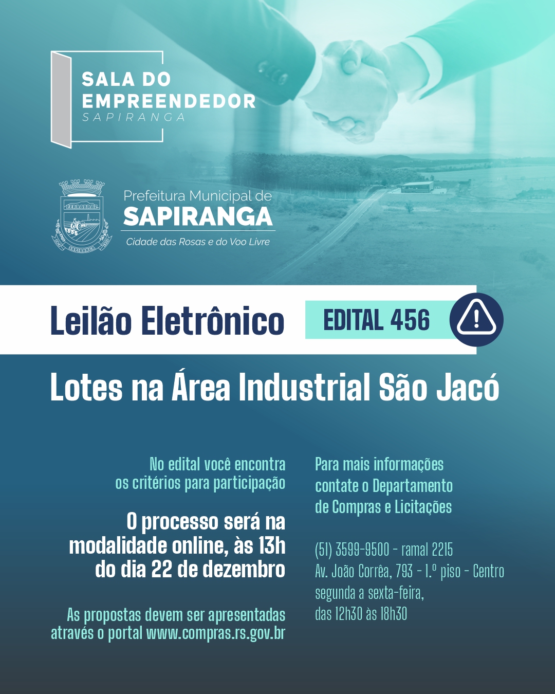 card sala do empreendedor Leilão eletrônico - Lotes na Área Industrial São Jacó FEED