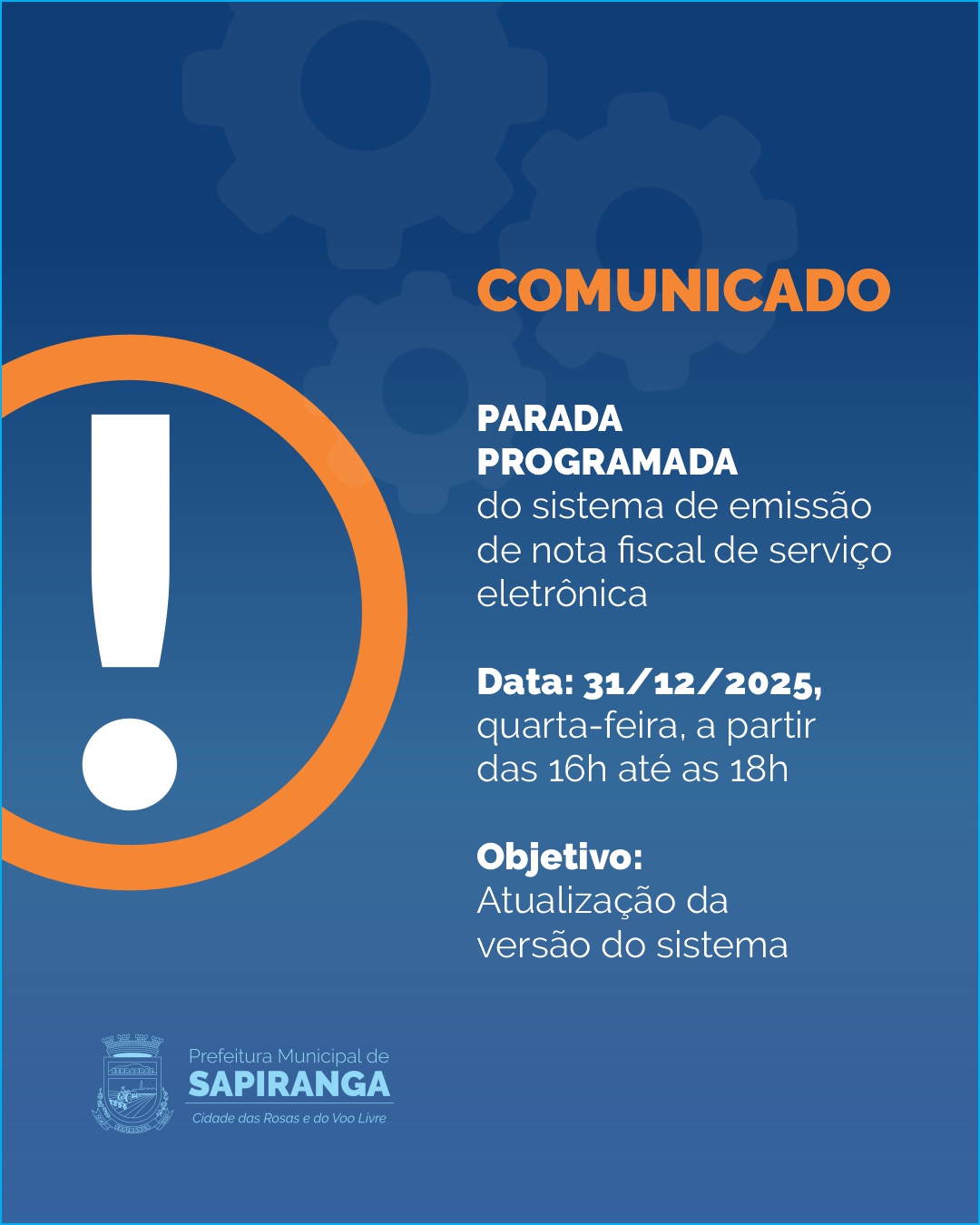 comunicado parada programada Atualizar site - Serviço NFSe feed