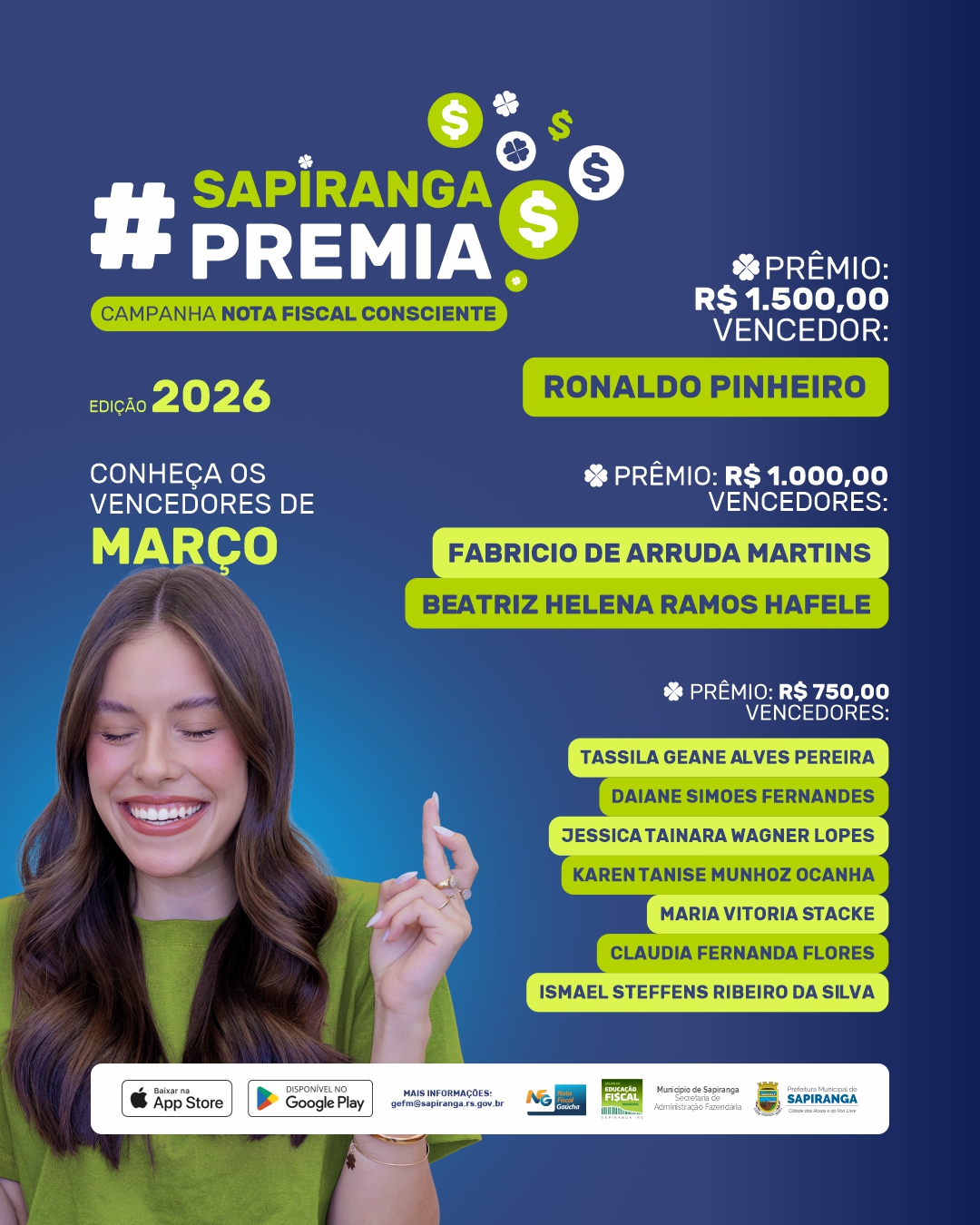 sapiranga premia 2026 - card mensal vencedores março CARD