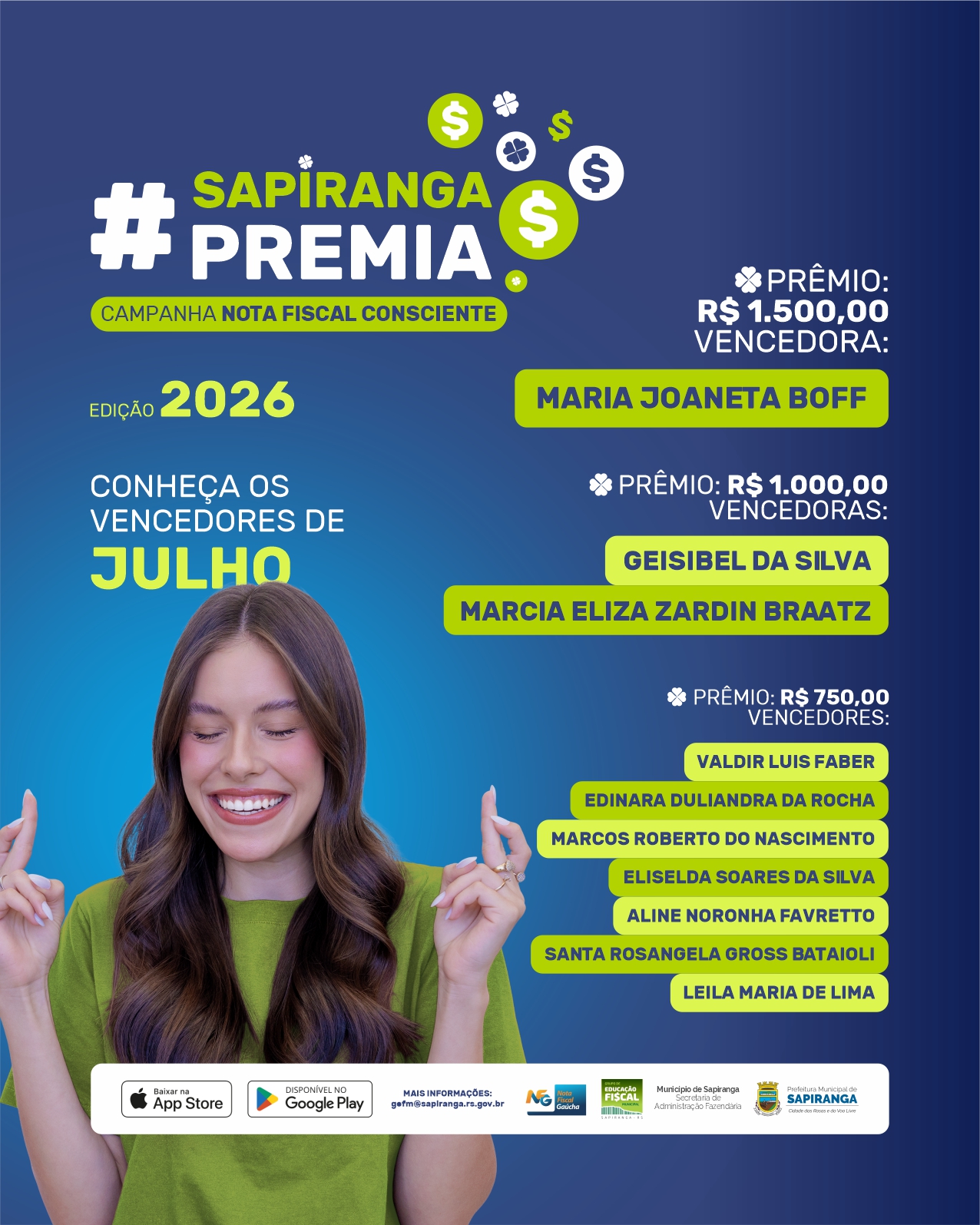sapiranga premia 2026 - card mensal vencedores JULHO card