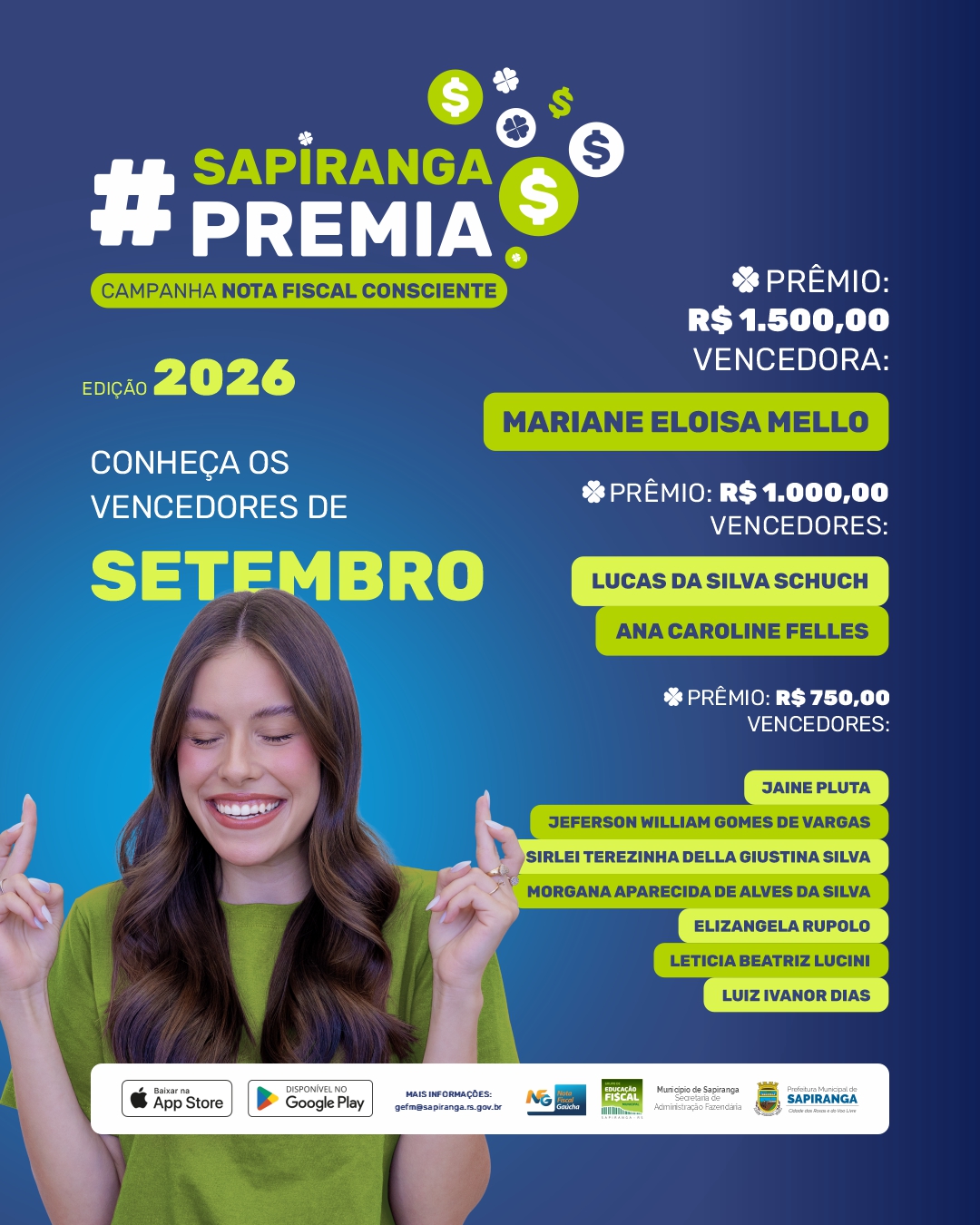 sapiranga premia 2026 - card mensal vencedores setembro
